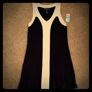 INC sleeveless tan & black dress